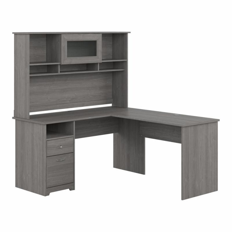 Bush Furniture - Cabot 60W L Shaped Computer Desk with Hutch and Drawers in Modern Gray - CAB046MG