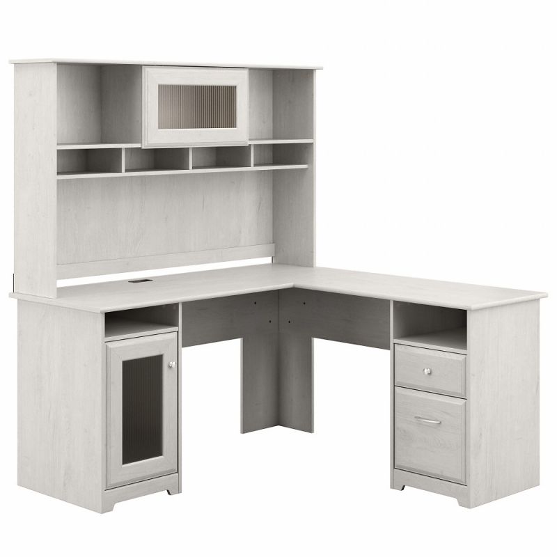 Bush Furniture - Cabot 60W L Shaped Computer Desk with Hutch in Linen White Oak - CAB001LW