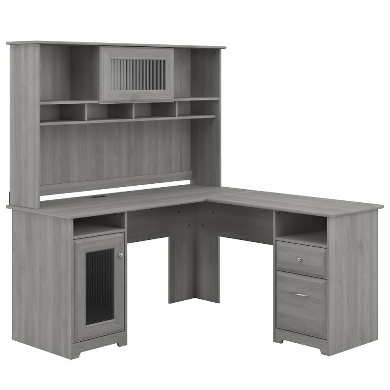 Bush Furniture - Cabot 60W L Shaped Computer Desk with Hutch in Modern Gray - CAB001MG