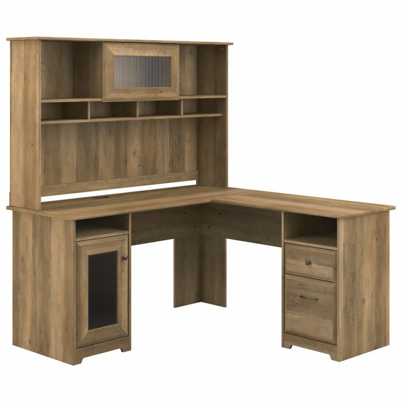 Bush Furniture - Cabot 60W L Shaped Computer Desk with Hutch in Reclaimed Pine - CAB001RCP