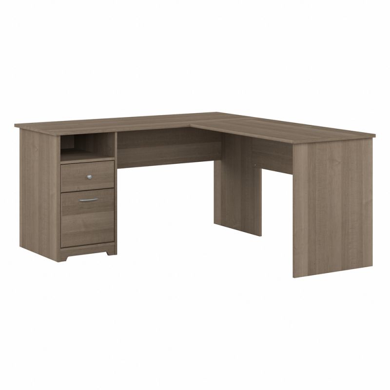 Bush Furniture - Cabot 60W Single Pedestal L Desk in Ash Gray - CAB044AG