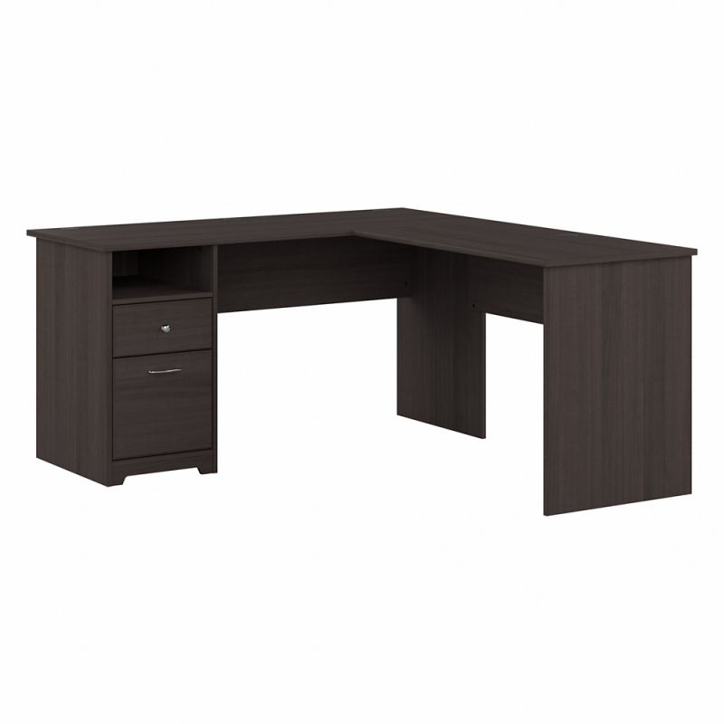 Bush Furniture - Cabot 60W Single Pedestal L Desk in Heather Gray - CAB044HRG