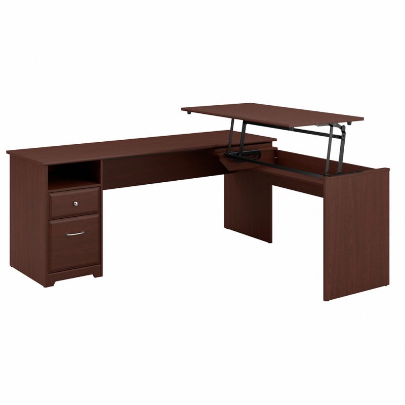 Bush Furniture - Cabot 72W 3 Position L Shaped Sit to Stand Desk in Harvest Cherry - CAB050HVC