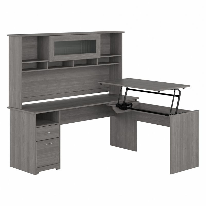 Bush Furniture - Cabot 72W 3 Position Sit to Stand L Shaped Desk with Hutch in Modern Gray - CAB052MG