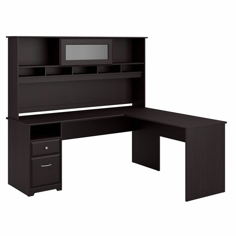 Bush Furniture - Cabot 72W L Shaped Computer Desk with Hutch and Drawers in Espresso Oak - CAB053EPO