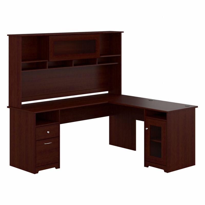Bush Furniture - Cabot 72W L Shaped Computer Desk with Hutch and Storage in Harvest Cherry - CAB073HVC