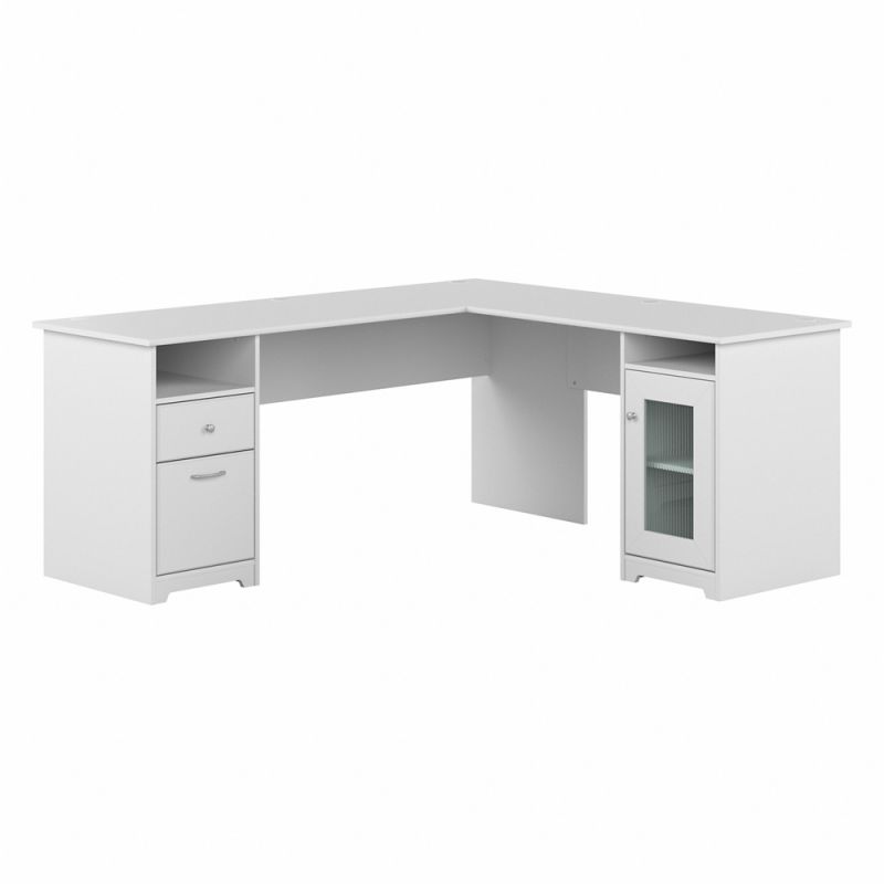 Bush Furniture - Cabot 72W Single Ped Desk w Single Ped Return in White - CAB072WHN