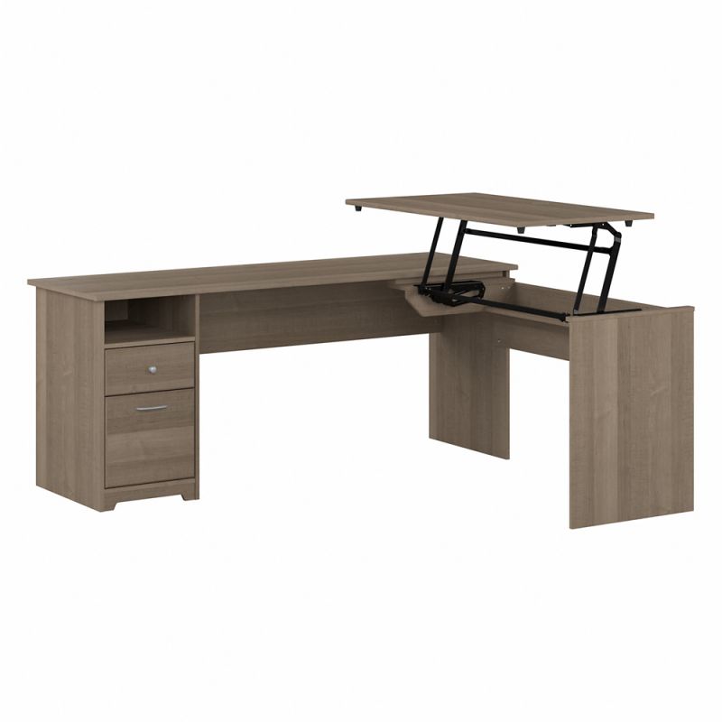 Bush Furniture - Cabot 72W Single Pedestal Desk w Sit to Stand Return in Ash Gray - CAB050AG