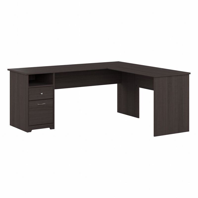 Bush Furniture - Cabot 72W Single Pedestal L Desk in Heather Gray - CAB051HRG