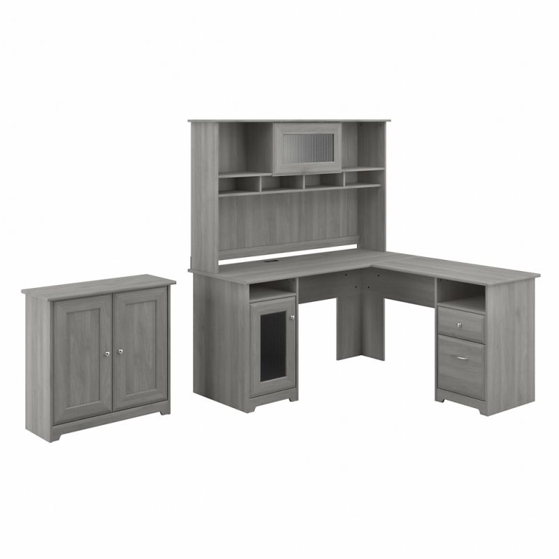 Bush Furniture - Cabot L Shaped Desk with Hutch and Small Storage Cabinet with Doors in Modern Gray - CAB016MG