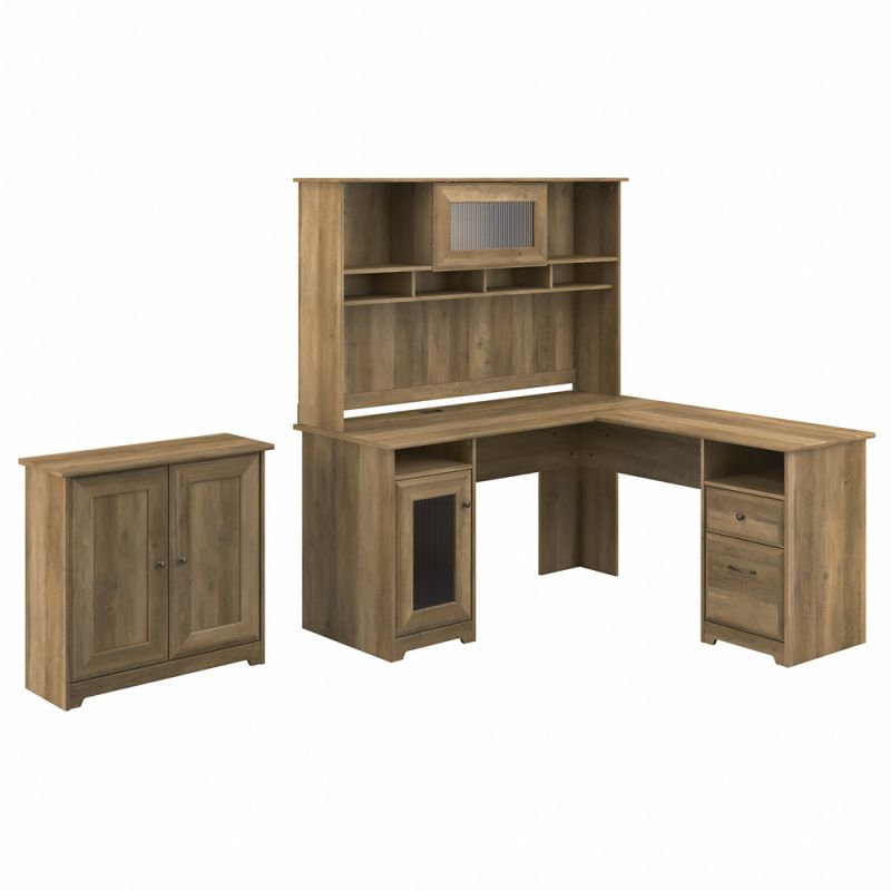 Bush Furniture - Cabot L Shaped Desk with Hutch and Small Storage Cabinet with Doors in Reclaimed Pine - CAB016RCP