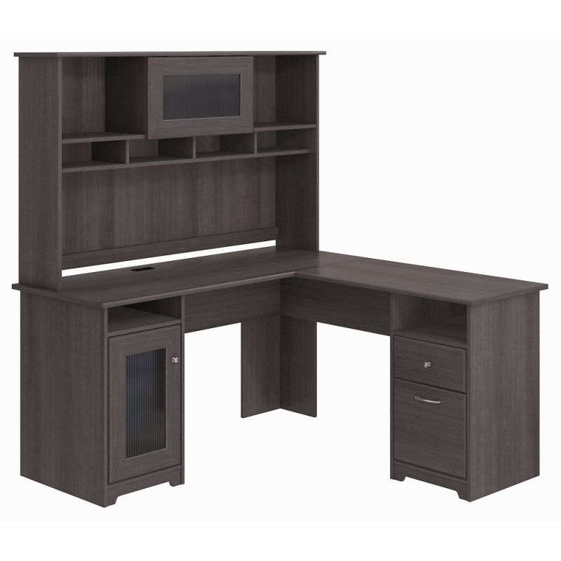 Bush Furniture - Cabot L Shaped Desk with Hutch in Heather Gray - CAB001HRG