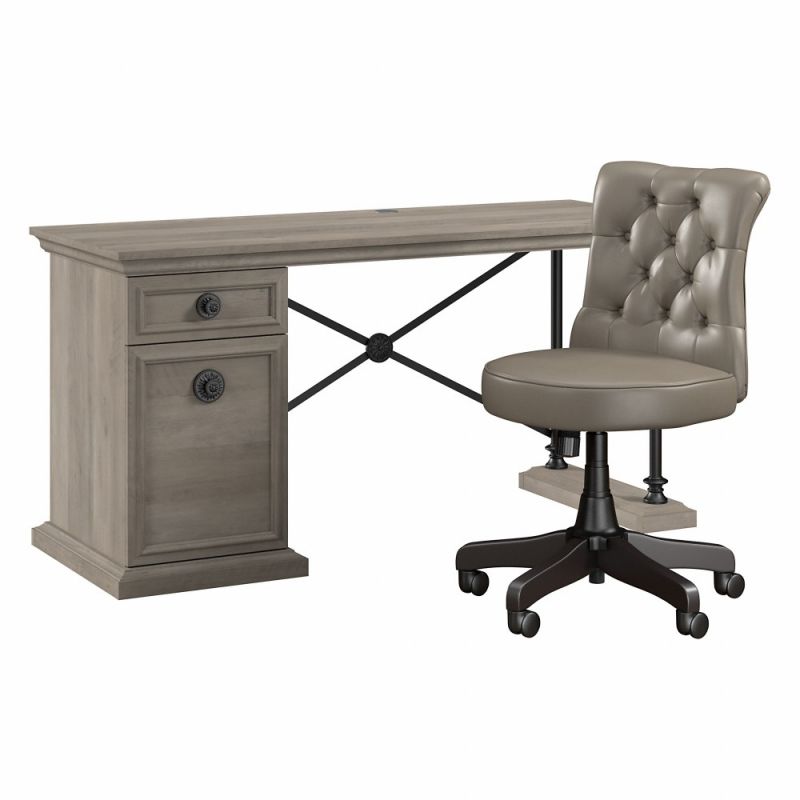 Bush Furniture - Coliseum 60W Designer Desk Set with Office Chair in Driftwood Gray - CSM014DG