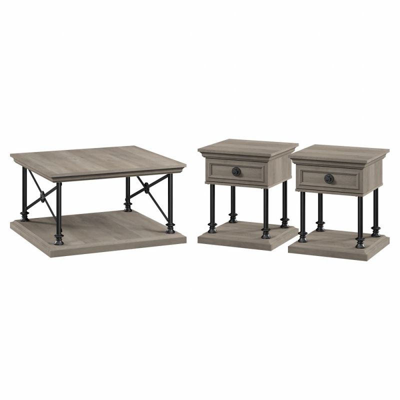 Bush Furniture - Coliseum Square Coffee Table with Designer End Tables Driftwood Gray - CSM006DG