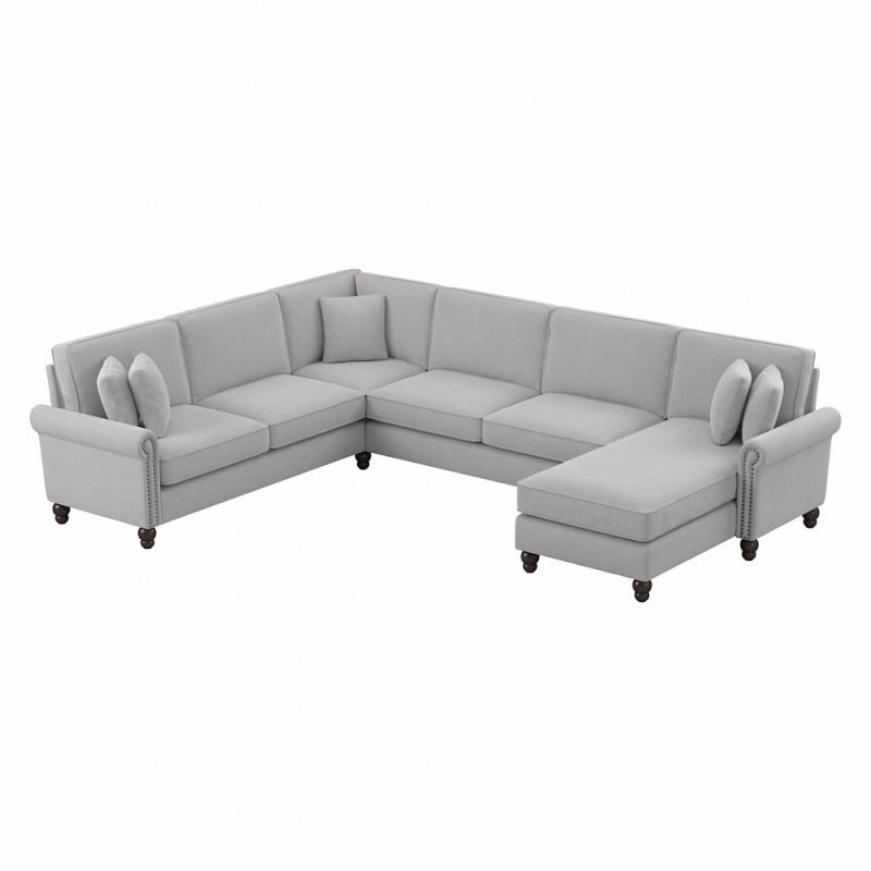 Bush Furniture - Coventry 128W Reversible U Sectional w Chaise in Light Gray Microsuede Fabric - CVY127BLGM-03K