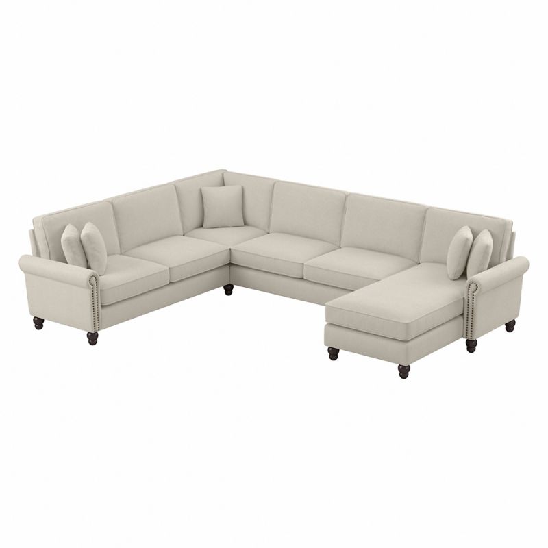 Bush Furniture - Coventry 128W U Shaped Sectional Couch with Reversible Chaise Lounge in Cream Herringbone - CVY127BCRH-03K