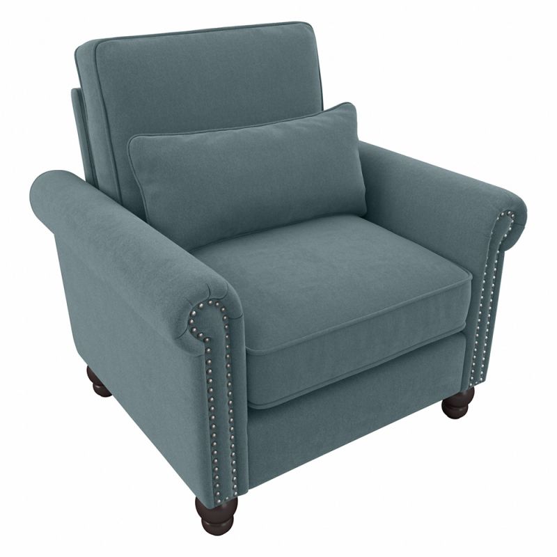 Bush Furniture - Coventry Accent Chair with Arms in Turkish Blue Herringbone - CVK36BTBH-03
