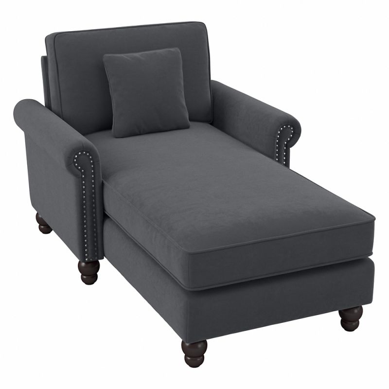 Bush Furniture - Coventry Chaise w Arms in Dark Gray Microsuede Fabric - CVM41BDGM-03K