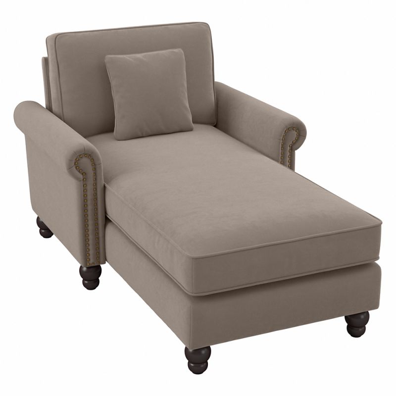 Bush Furniture - Coventry Chaise w Arms in Tan Microsuede Fabric - CVM41BTNM-03K
