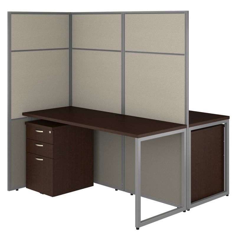 Bush Furniture - Easy Office 60W 2 Person Cubicle Desk with File Cabinets and 66H Panels in Mocha Cherry - EODH46SMR-03K