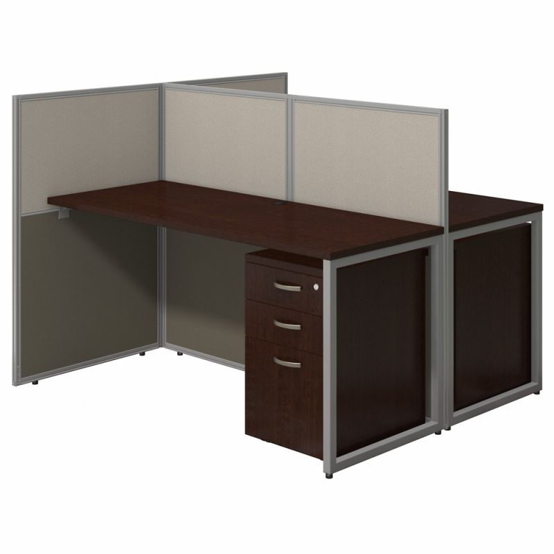 Bush Furniture - Easy Office 60W 2 Person Cubicle Desk with File Cabinets and 45H Panels in Mocha Cherry - EOD460SMR-03K