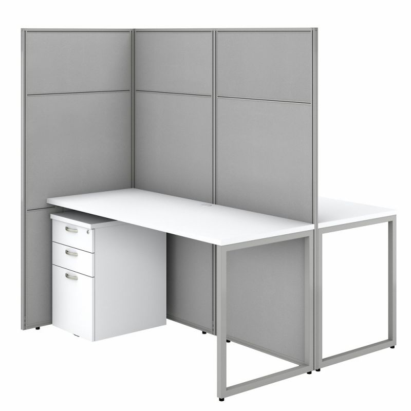 Bush Furniture - Easy Office 60W 2 Person Cubicle Desk with File Cabinets and 66H Panels in Pure White - EODH46SWH-03K