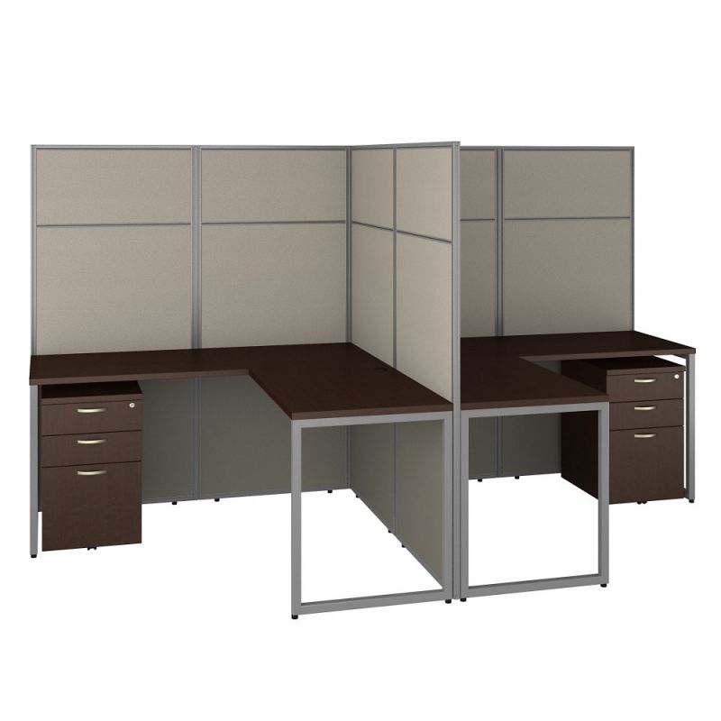 Bush Furniture - Easy Office 60W 2 Person L Shaped Cubicle Desk with Drawers and 66H Panels in Mocha Cherry - EODH56SMR-03K