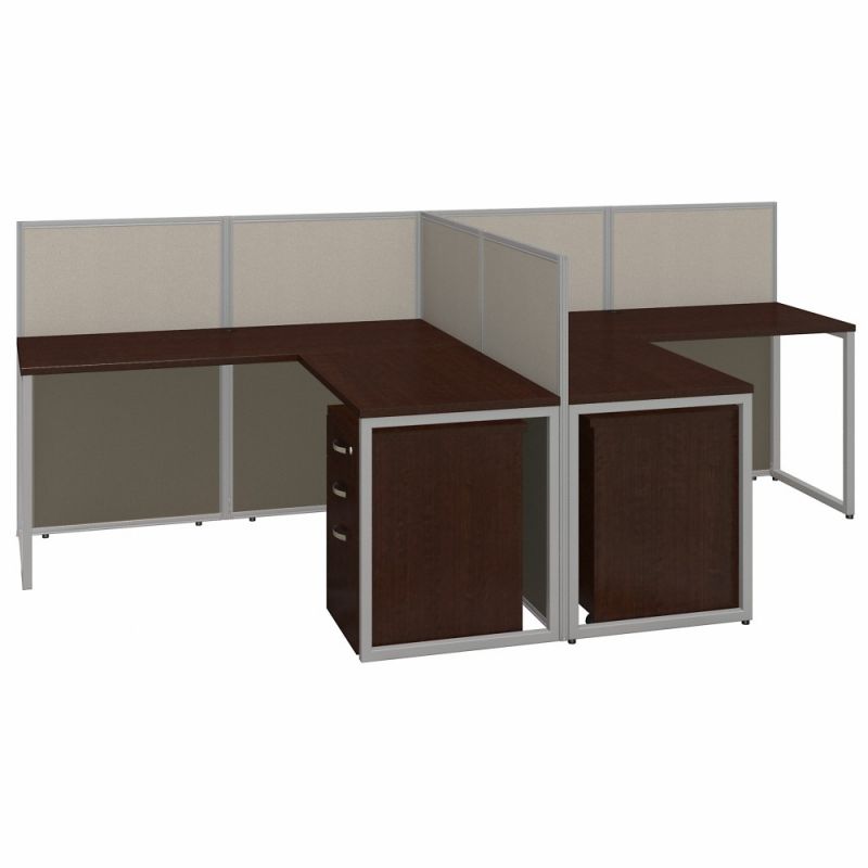 Bush Furniture - Easy Office 60W 2 Person L Shaped Cubicle Desk with Drawers and 45H Panels in Mocha Cherry - EOD560SMR-03K