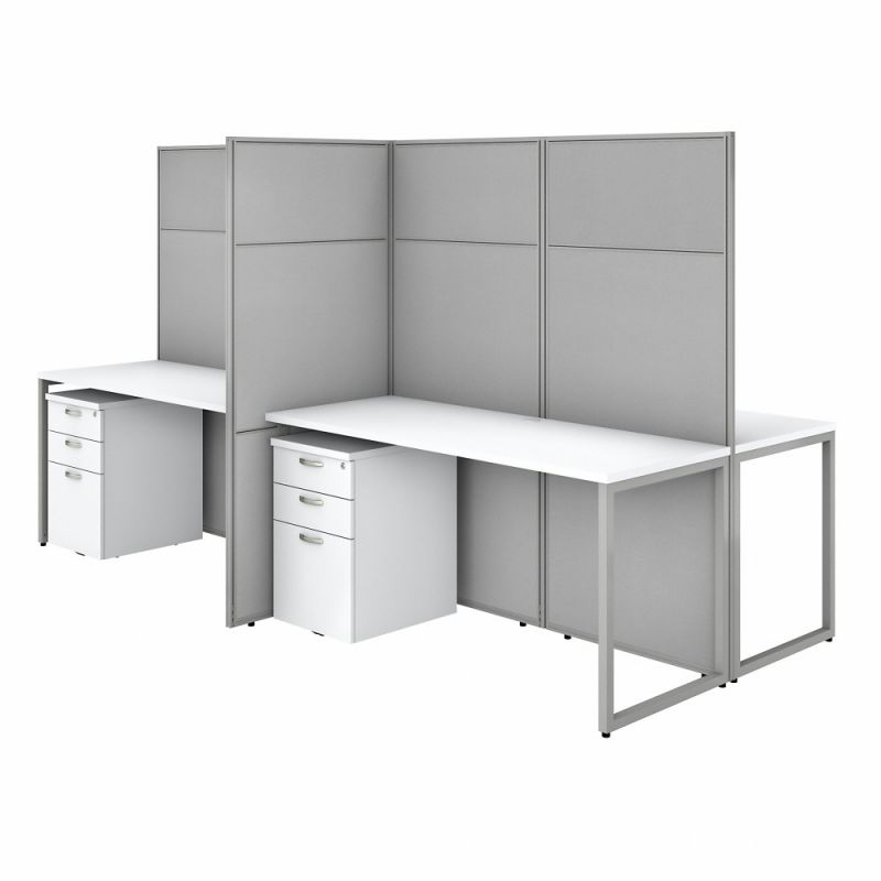 Bush Furniture - Easy Office 60W 4 Person Cubicle Desk with File Cabinets and 66H Panels in Pure White - EODH66SWH-03K