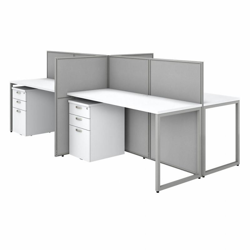 Bush Furniture - Easy Office 60W 4 Person Cubicle Desk with File Cabinets and 45H Panels in Pure White - EOD660SWH-03K