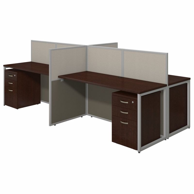 Bush Furniture - Easy Office 60W 4 Person Cubicle Desk with File Cabinets and 45H Panels in Mocha Cherry - EOD660SMR-03K