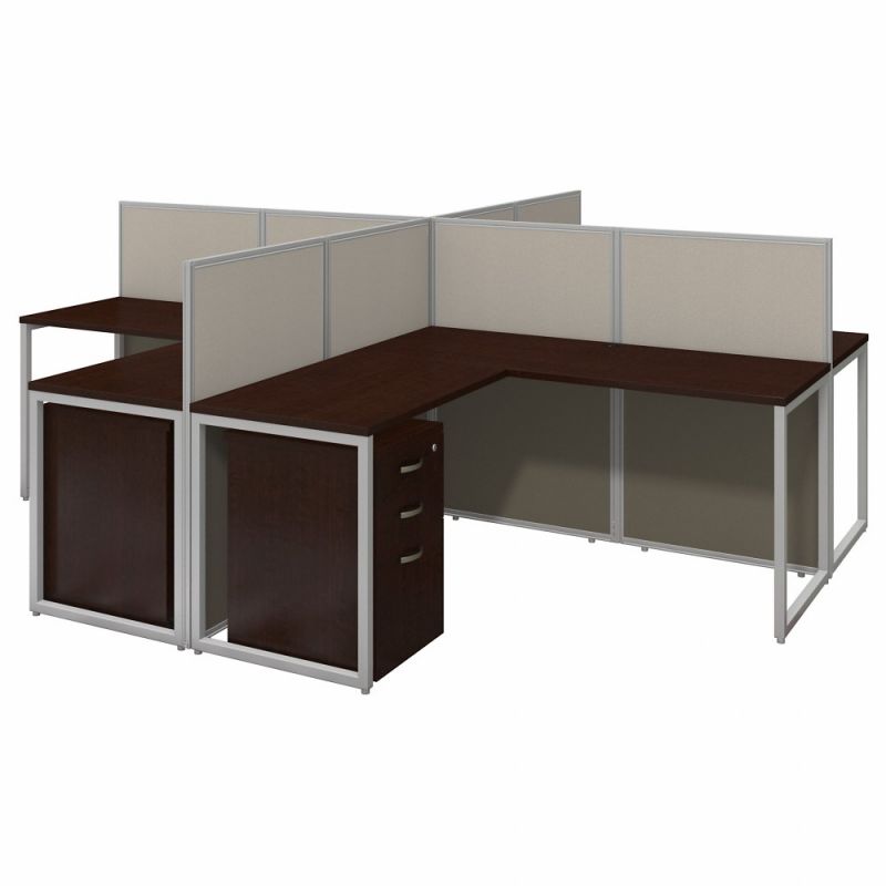 Bush Furniture - Easy Office 60W 4 Person L Shaped Cubicle Desk with Drawers and 45H Panels in Mocha Cherry - EOD760SMR-03K