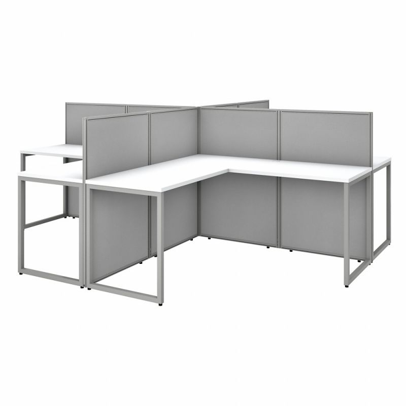 Bush Furniture - Easy Office 60W 4 Person L Shaped Cubicle Desk Workstation with 45H Panels in Pure White - EOD760WH-03K