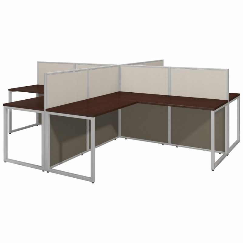 Bush Furniture - Easy Office 60W 4 Person L Shaped Cubicle Desk Workstation with 45H Panels in Mocha Cherry - EOD760MR-03K