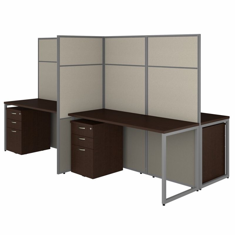 Bush Furniture - Easy Office 60W 4 Person Cubicle Desk with File Cabinets and 66H Panels in Mocha Cherry - EODH66SMR-03K