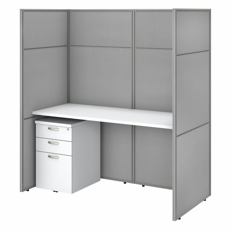 Bush Furniture - Easy Office 60W Cubicle Desk with File Cabinet and 66H Closed Panels Workstation in Pure White - EODH26SWH-03K