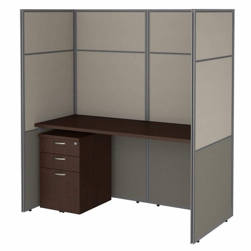 Bush Furniture - Easy Office 60W Cubicle Desk with File Cabinet and 66H Closed Panels Workstation in Mocha Cherry - EODH26SMR-03K