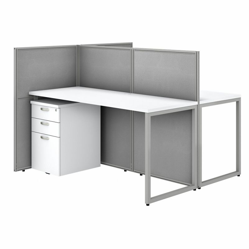 Bush Furniture - Easy Office 60W 2 Person Cubicle Desk with File Cabinets and 45H Panels in Pure White - EOD460SWH-03K