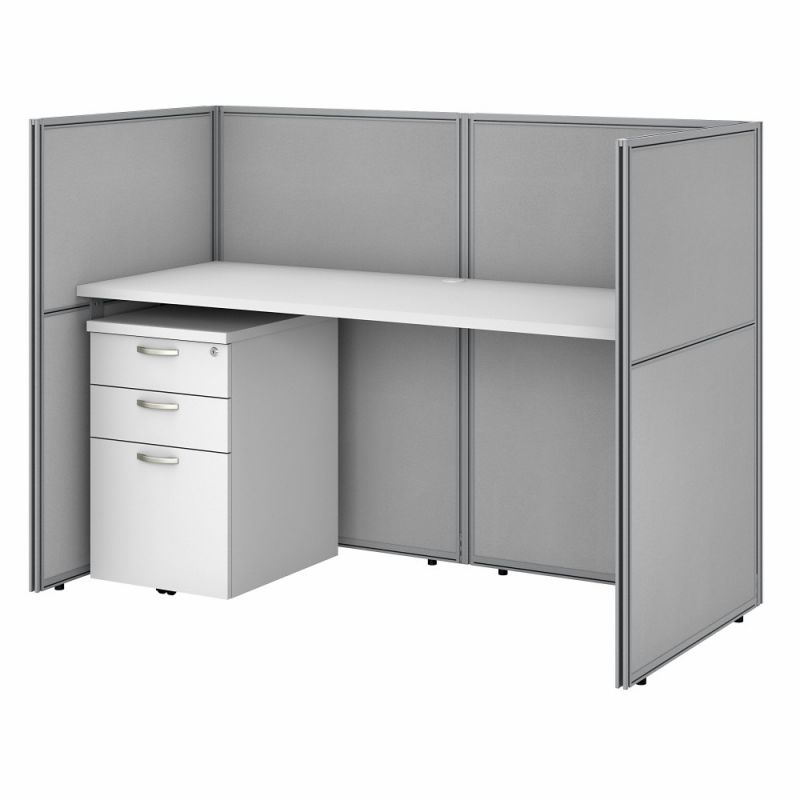Bush Furniture - Easy Office 60W Cubicle Desk with File Cabinet and 45H Closed Panels Workstation in Pure White - EOD260SWH-03K