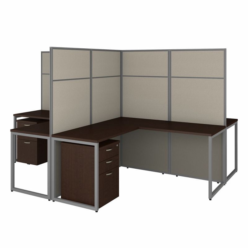 Bush Furniture - Easy Office 60W 4 Person L Shaped Cubicle Desk with Drawers and 66H Panels in Mocha Cherry - EODH76SMR-03K