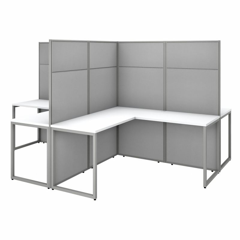 Bush Furniture - Easy Office 60W 4 Person L Shaped Cubicle Desk Workstation with 66H Panels in Pure White - EODH760WH-03K