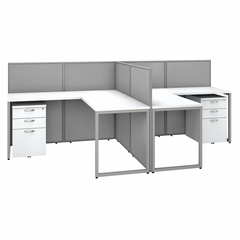 Bush Furniture - Easy Office 60W 2 Person L Shaped Cubicle Desk with Drawers and 45H Panels in Pure White - EOD560SWH-03K