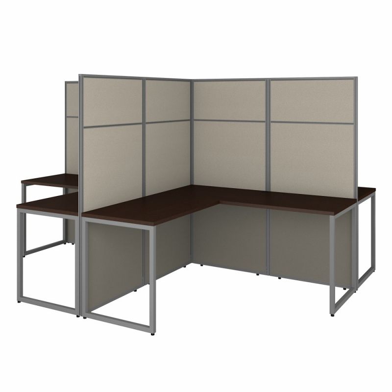 Bush Furniture - Easy Office 60W 4 Person L Shaped Cubicle Desk Workstation with 66H Panels in Mocha Cherry - EODH760MR-03K