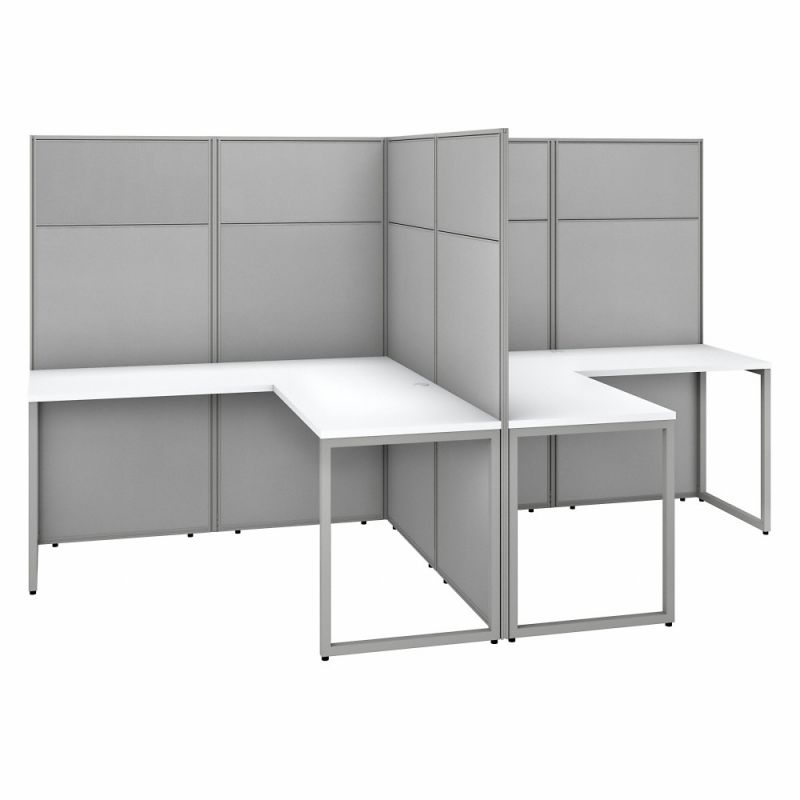 Bush Furniture - Easy Office 60W 2 Person L Shaped Cubicle Desk Workstation with 66H Panels in Pure White - EODH560WH-03K