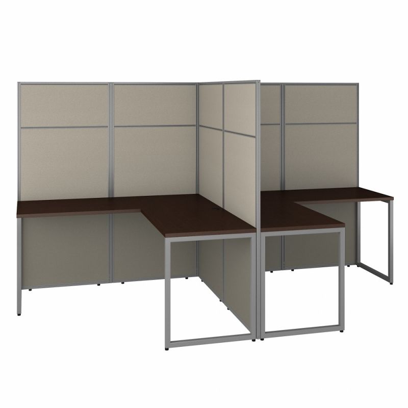 Bush Furniture - Easy Office 60W 2 Person L Shaped Cubicle Desk Workstation with 66H Panels in Mocha Cherry - EODH560MR-03K