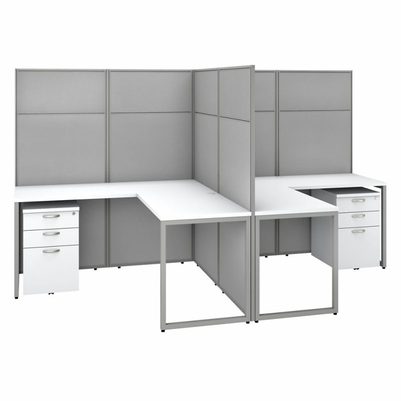 Bush Furniture - Easy Office 60W 2 Person L Shaped Cubicle Desk with Drawers and 66H Panels in Pure White - EODH56SWH-03K