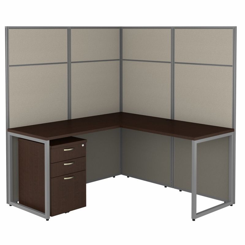 Bush Furniture - Easy Office 60W L Shaped Cubicle Desk with File Cabinet and 66H Panels in Mocha Cherry - EODH36SMR-03K
