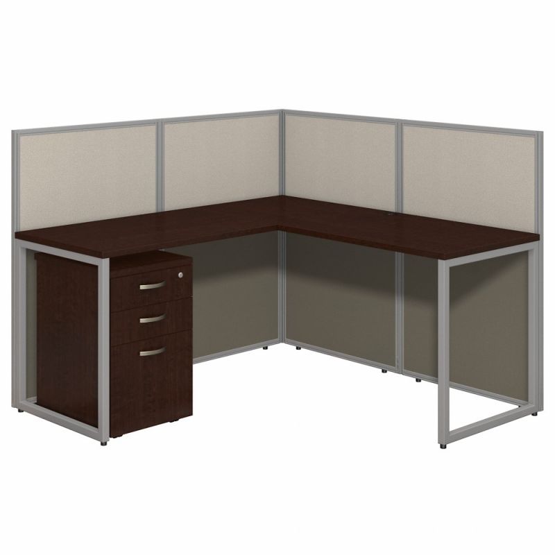 Bush Furniture - Easy Office 60W L Shaped Cubicle Desk with File Cabinet and 45H Panels in Mocha Cherry - EOD360SMR-03K