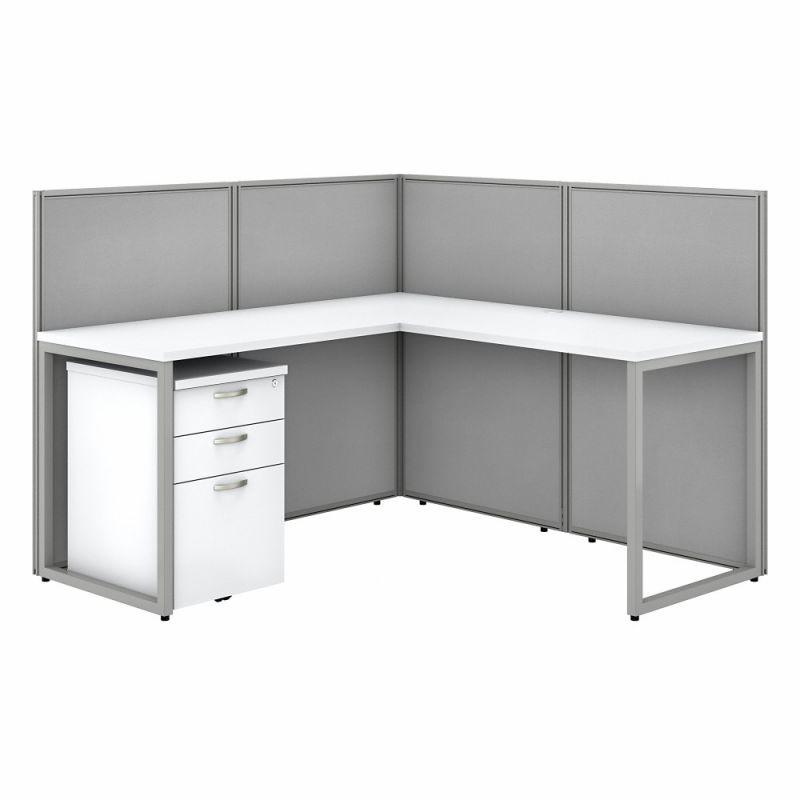 Bush Furniture - Easy Office 60W L Shaped Cubicle Desk with File Cabinet and 45H Panels in Pure White - EOD360SWH-03K