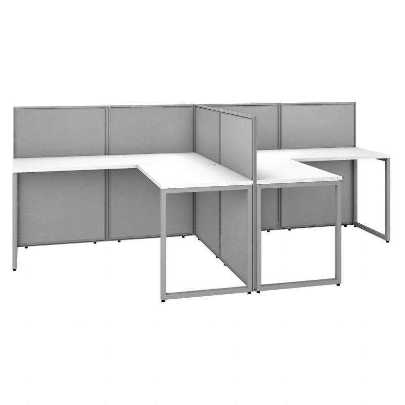 Bush Furniture - Easy Office 60W 2 Person L Shaped Cubicle Desk Workstation with 45H Panels in Pure White - EOD560WH-03K